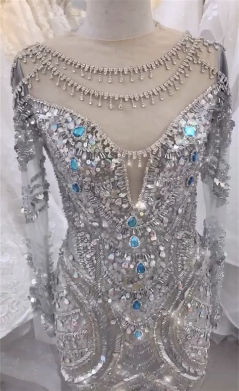 Luxury Glamorous Illusion Jewel Neck Long Sleeve Beaded Crystals Sheath
