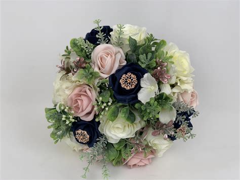 3 and 4 inches quantity: Artificial Bridal Posy Brides Round Posy Greenery Rose Gold
