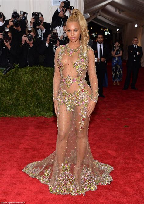 Beyonce Wows In Nothing But Crystals In Body Hugging Sheer Gown Met Gala Outfits Sheer Gown