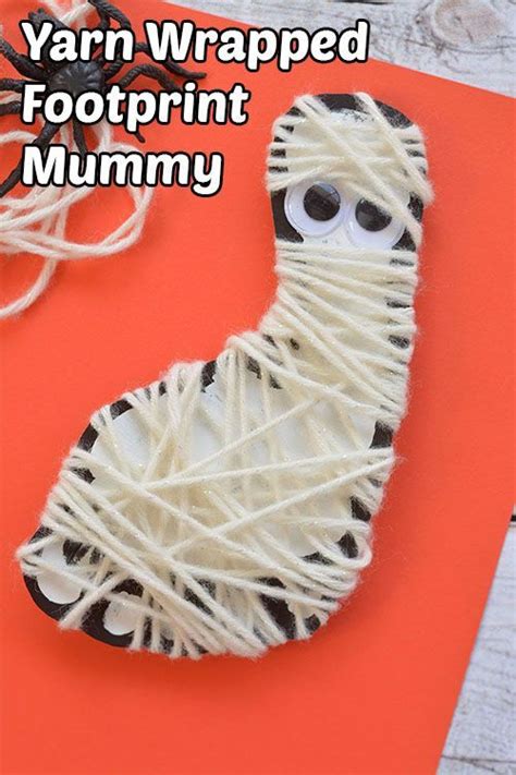 Yarn Wrapped Footprint Mummy Halloween Craft Holiday Crafts For Kids