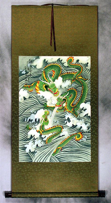 Dragons Play In The Sea Chinese Silk Wall Scroll