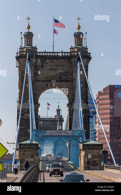 The Suspension Bridge Located In Cincinnati Ohio Stock Photo Alamy