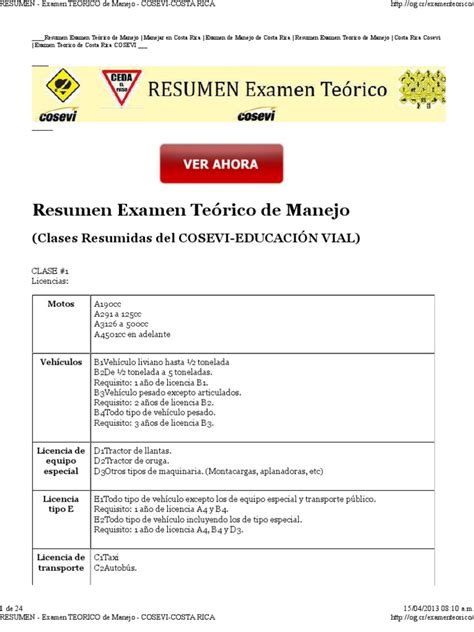 Requisito para los cursos de manejo: RESUMEN - Examen TEORICO de Manejo - COSEVI-COSTA RICA.pdf ...