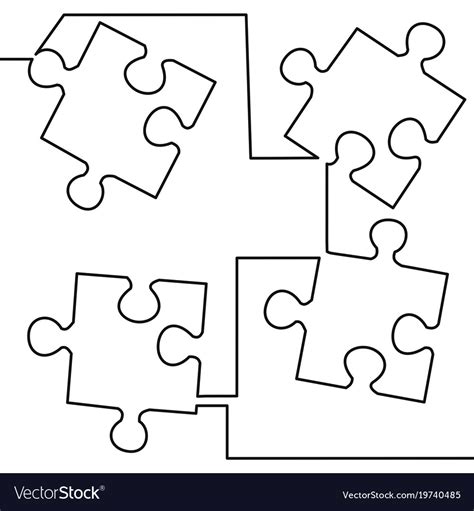 Continuous One Line Drawing Of Jigsaw Puzzle Vector Image