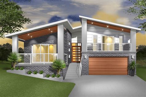 One small flight of stairs leads up to the top floor, while another short set of stairs leads down. Level Single Story Mediterranean House Plans Split Modern ...