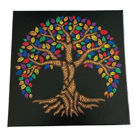 Tree Of Life Rainbow Colored Dot Art 12x12 Canvas Etsy In 2021 Dots