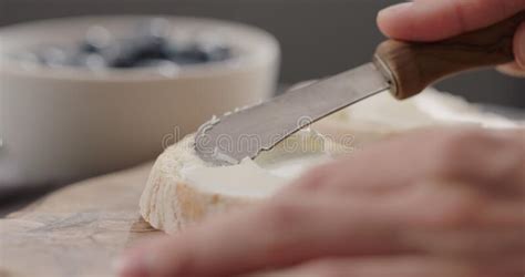 Man Hand Spreading Cream Cheese On Ciabatta Stock Image Image Of Slice Food