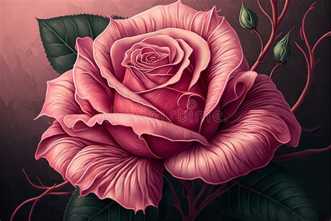 Pink Rose Flower Illustration Digital Illustration Painting Stock