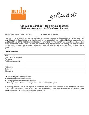 Fillable Online Nadp Org Gift Aid Declaration For Single Donation