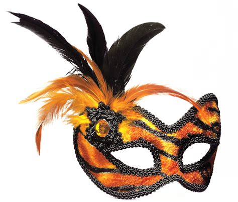 Forum Tiger Print Masquerade Feather Mask Orange Black One Size