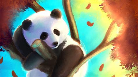 Download Wallpaper 1600x900 Panda Cute Tree Art Colorful Widescreen