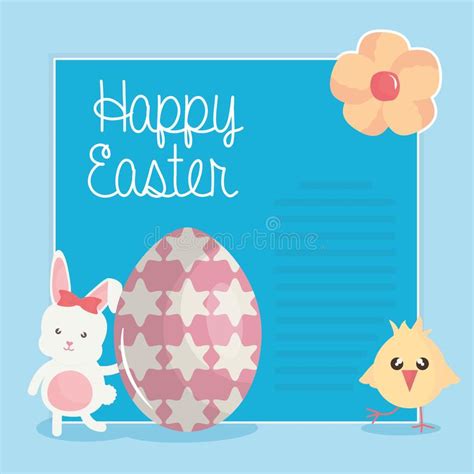 Cute Rabbit With Easter Egg Painted And Chick Stock Vector