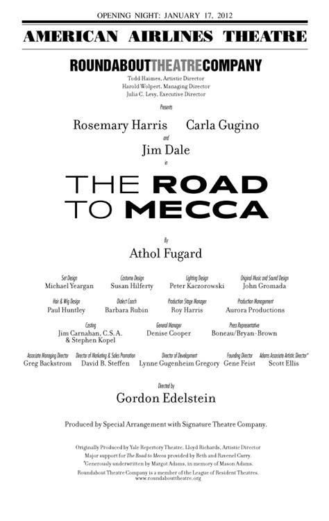 The Road To Mecca Broadway American Airlines Theatre 2012 Playbill