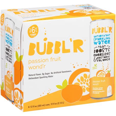 Bubblr Passion Fruit 12oz Can 6pk 4 Antioxidant Sparkling Water With