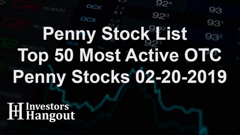 Penny Stock List Top 50 Most Active Otc Penny Stocks 02 20 2019