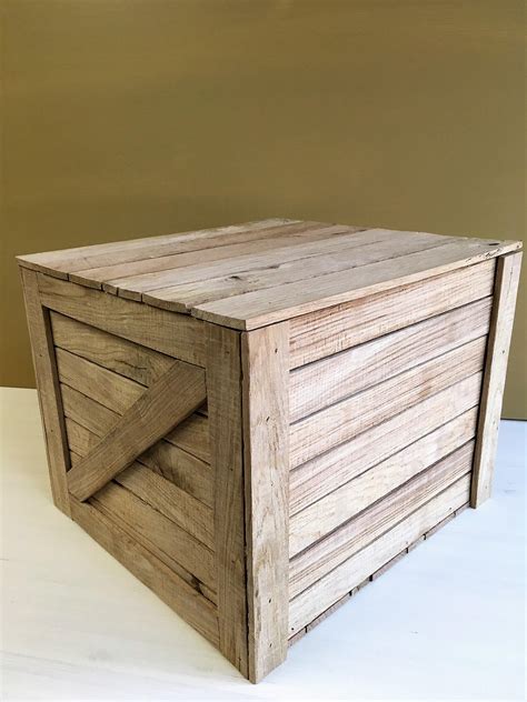 Rustic Oak Wood Crate With Lid Wood Box With Lid Storage Etsy