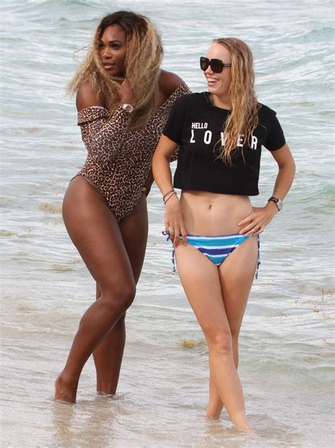 SERENA WILLIAMS And CAROLINE WOZNIACKI In Bikinis At A Beach In Miami