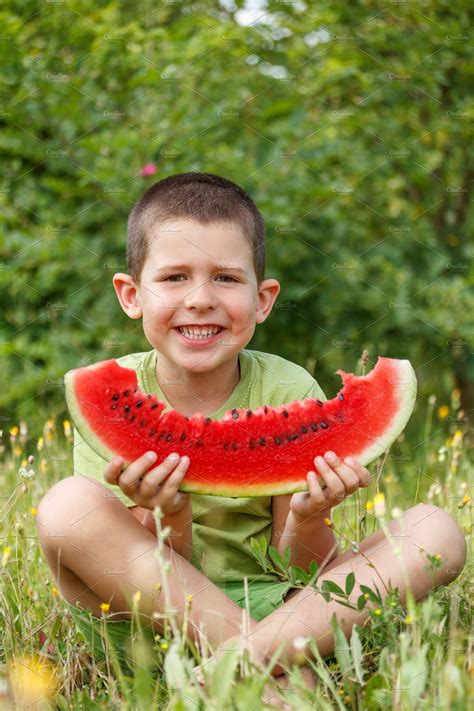 Child With Watermelon Stock Photo Containing Kid And Eat People