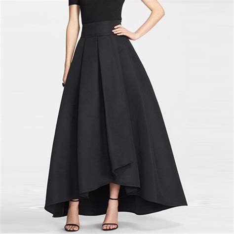 Black Hi Low Skirts Maxi Size S 5xl Modest Long Satin Skirts And Zipper