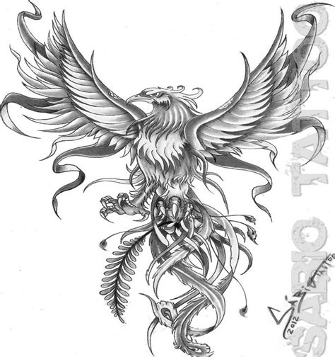 Severe Grey Ink Flying Phoenix Tattoo Design