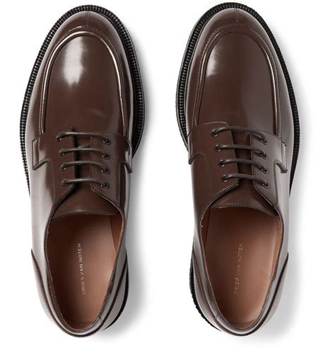 Brown Polished Leather Derby Shoes Dries Van Noten Mr Porter