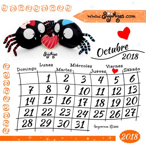 Calendario Mes De Octubre 2018 Al Estilo Guyuminos Guyuminos
