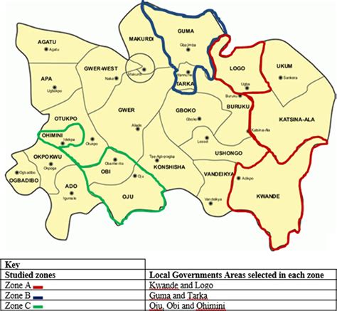 The Map Of Benue State And The 23 Local Government Areas Showing Local