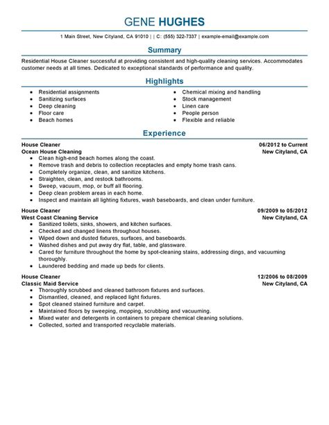 House Cleaning Resume Sample Sample Resumes