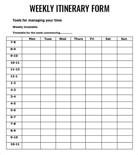 Free 8 Weekly Itinerary Samples In Pdf
