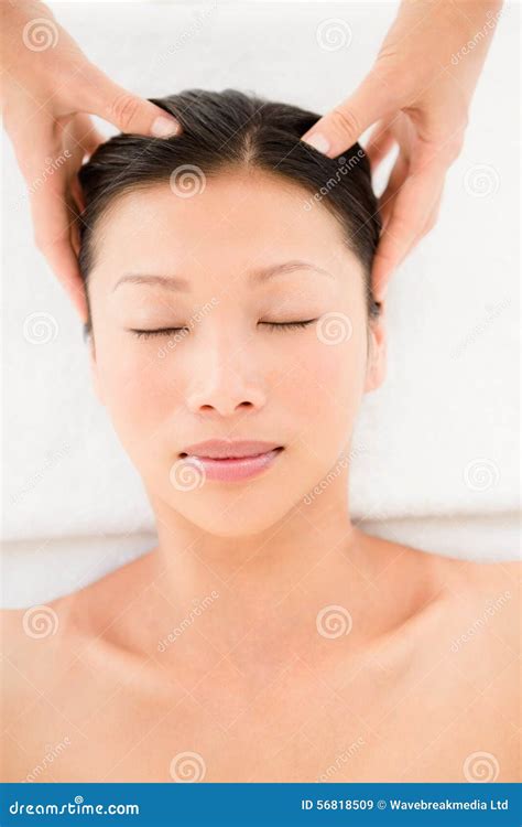 Attractive Young Woman Receiving Head Massage At Spa Center Stock Image Image Of 56818509