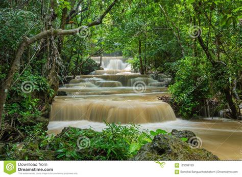 Huai Mae Kamin Beautiful Waterfall Stock Image Image Of Green