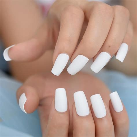 Solid White Frosted Fake Nails 24pcs Matte False Nail Full Cover Fake