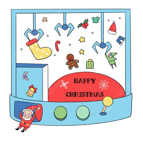 Gambar Stiker Gaya Kartun Natal Meraih Hadiah Mesin Boneka Santa Claus