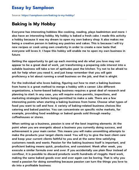 Baking Is My Hobby Free Essay Sample On Samploon Com