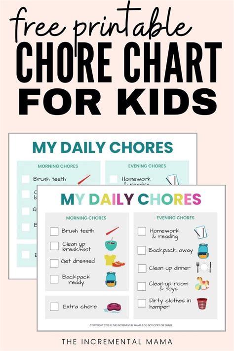 Free Printable Chore Chart For 5 6 Year Olds Kids Chore Chart