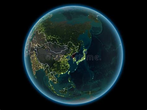 North Korea On Planet Earth From Space At Night Stock Image Image Of