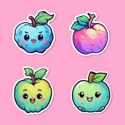 Apple Sticker Collection Cool Colors And Kawaii Clip Art