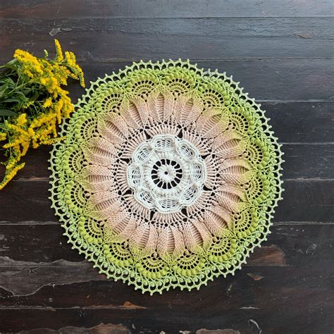 Large Crochet Doily 20 Inch Diameter Ivory Beige Green Etsy In 2020