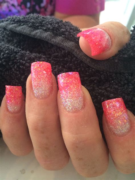 Two Colour Glitter Fade In Acrylic Sculptured Nails Glitter Fade