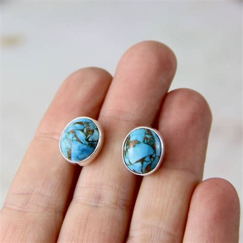 Sterling Silver And Natural Turquoise Stud Earrings By Gaamaa