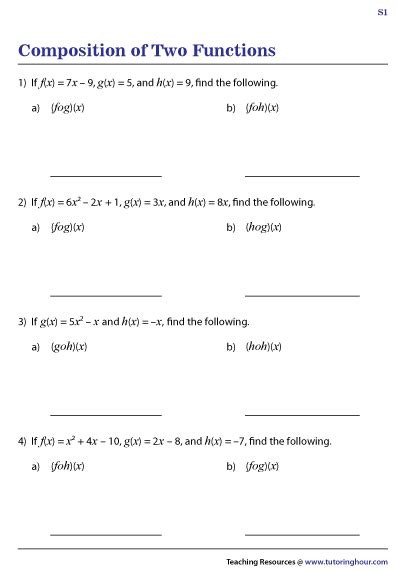 Composition Of Functions Worksheets