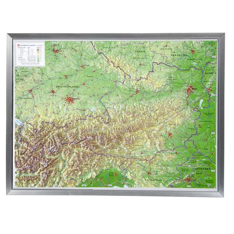 Georelief Large 3d Relief Map Of Austria In Aluminium Frame In German