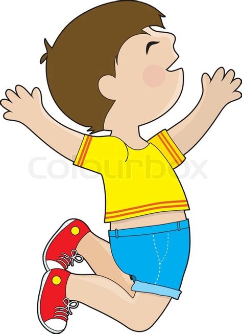 A Young Boy Is Jumping In The Air He Is Happy Stock Vector Colourbox