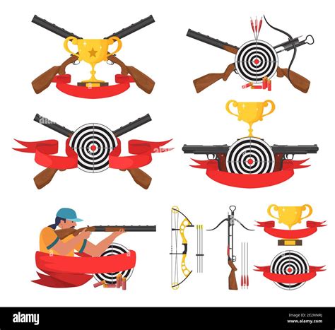 Shooting And Archery Club Logo Label Emblem Set Flat Vector Isolated