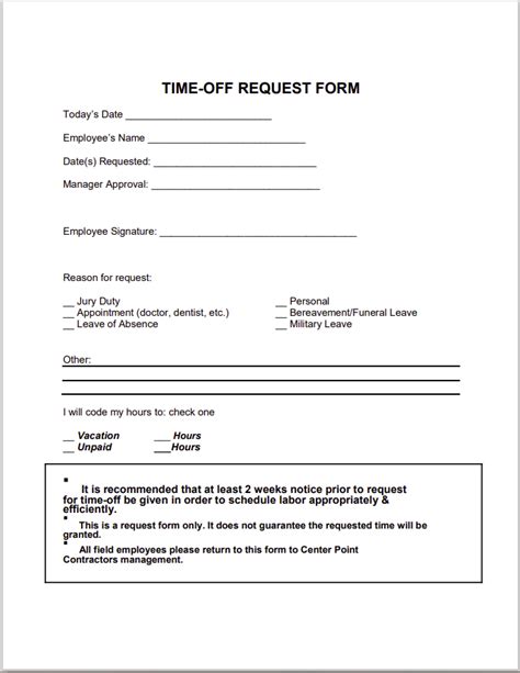 Free Printable Time Off Request Forms Free Fillable Pdf Forms