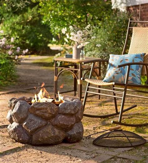 Faux Rock Fire Pit With Spark Guard Fire Pit With Rocks Outdoor Fire