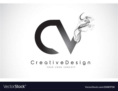 Cv Letter Logo Design With Black Smoke Royalty Free Vector