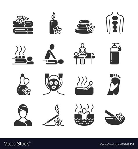 Massage And Spa Therapy Body Care Medical Vector Silhouette Icons