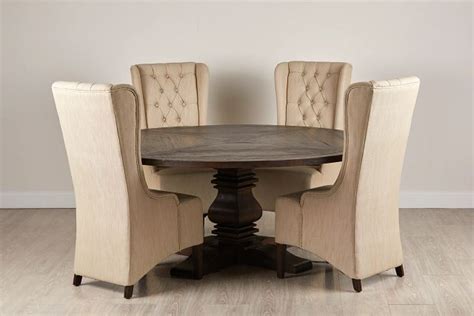 Hadlow Mid Tone 72 Round Table And 4 Upholstered Chairs 2