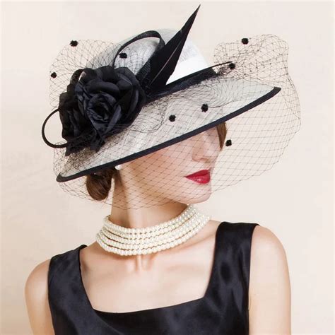 Elegant Woman Beige White Linen Wedding Church Hat Veils And Floral For